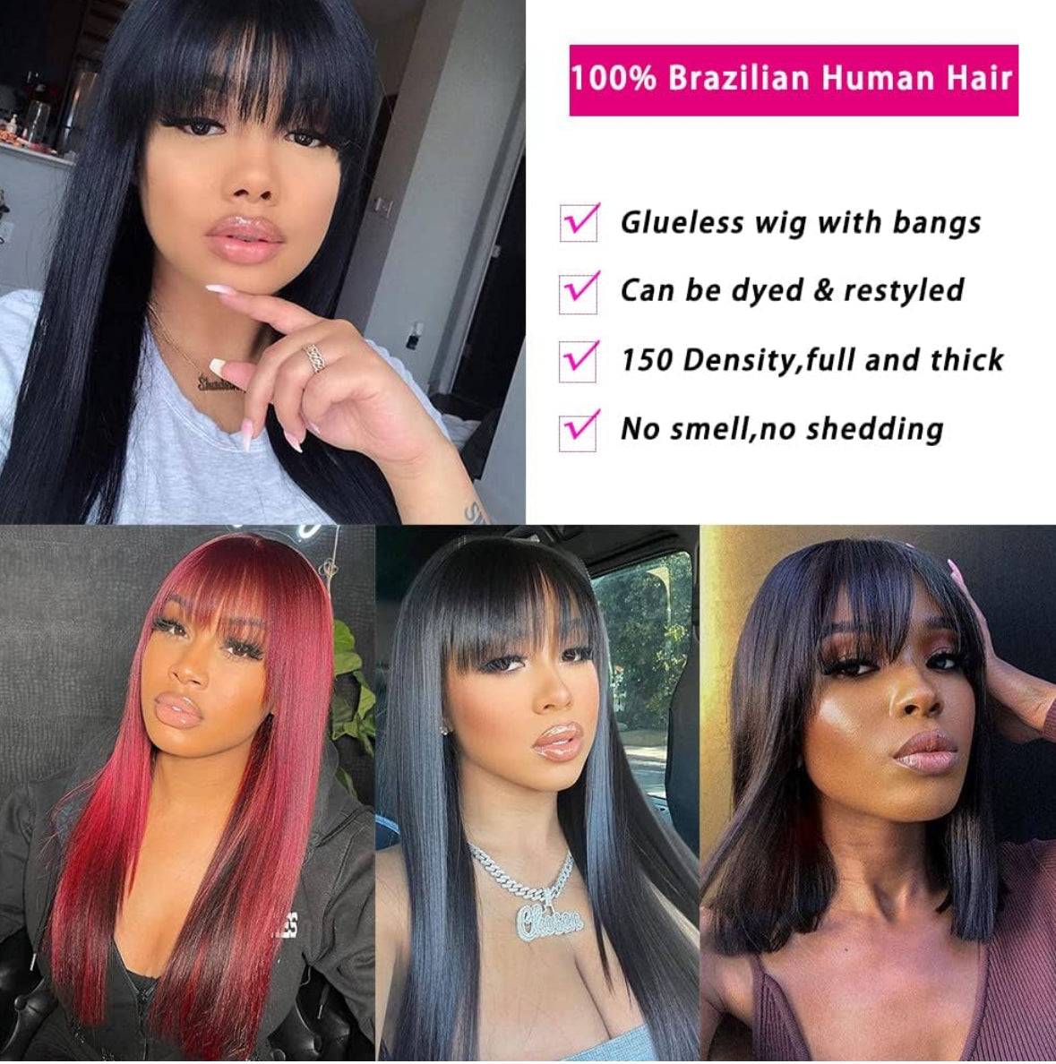 Luxe Fringe – Sleek Straight Wig with Bangs